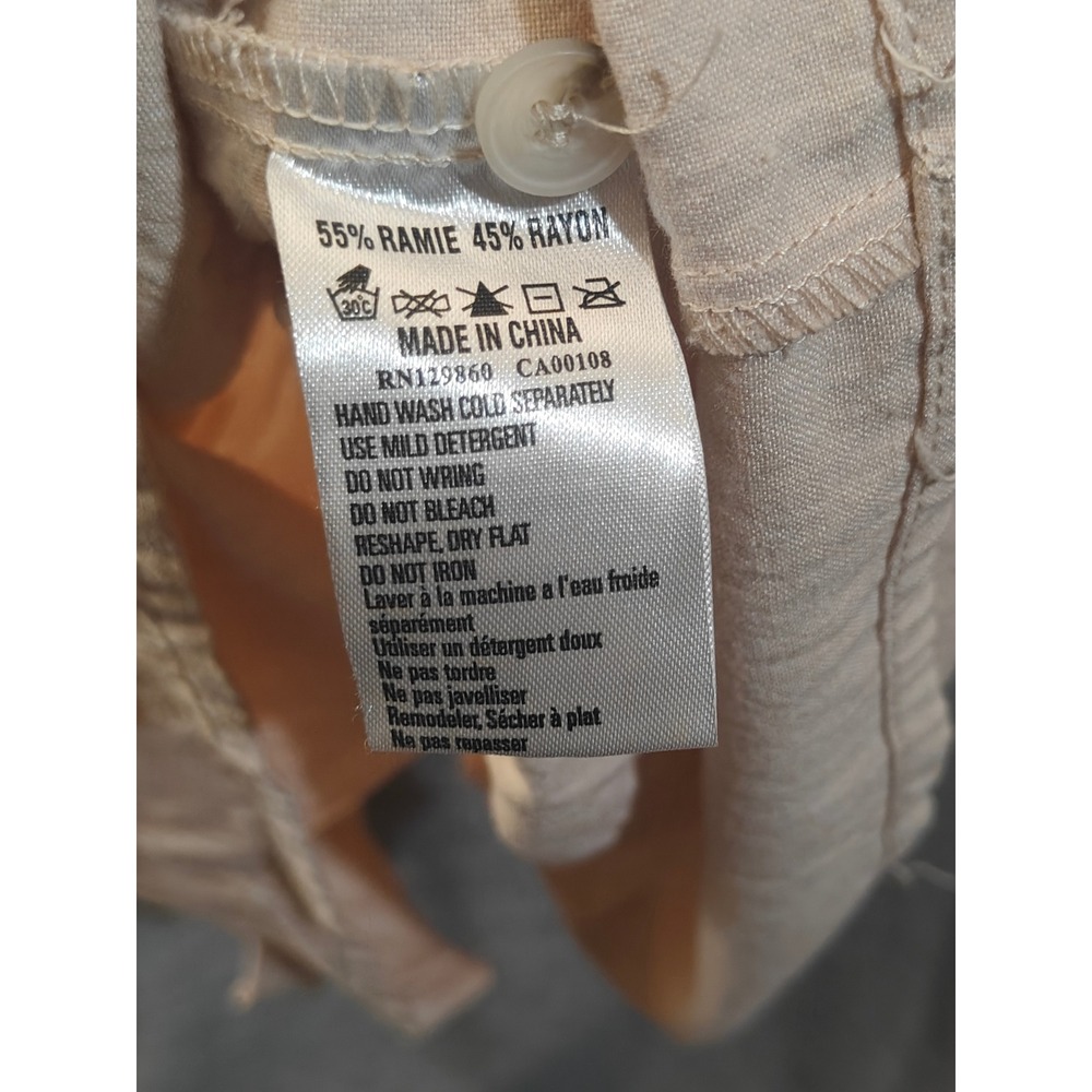 Rhythm Paradise Tiered Mini Dress Sand Beige Ramie Rayon Shirt Dress XL - Picture 6 of 6